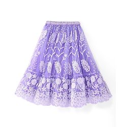 Babyhug Woven  Frill Sleeves Choli & Lehenga Set with Frilled Dupatta Sequin & Floral Embroidery  - Lavender