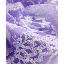 Babyhug Woven  Frill Sleeves Choli & Lehenga Set with Frilled Dupatta Sequin & Floral Embroidery  - Lavender