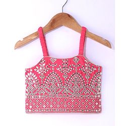 Babyhug Woven Sleeveless Mirror Work Embroidered Choli Lehenga & Duapatta Set- Hot Pink
