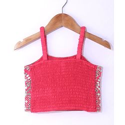 Babyhug Woven Sleeveless Mirror Work Embroidered Choli Lehenga & Duapatta Set- Hot Pink