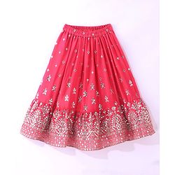 Babyhug Woven Sleeveless Mirror Work Embroidered Choli Lehenga & Duapatta Set- Hot Pink