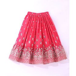 Babyhug Woven Sleeveless Mirror Work Embroidered Choli Lehenga & Duapatta Set- Hot Pink
