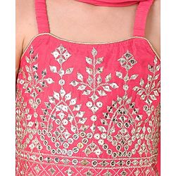 Babyhug Woven Sleeveless Mirror Work Embroidered Choli Lehenga & Duapatta Set- Hot Pink