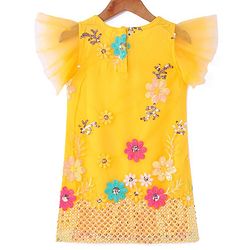 Babyhug Woven Frill Sleeves Net Floral Embroidered Kurti Palazzo & Dupatta Set - Yellow