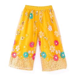 Babyhug Woven Frill Sleeves Net Floral Embroidered Kurti Palazzo & Dupatta Set - Yellow
