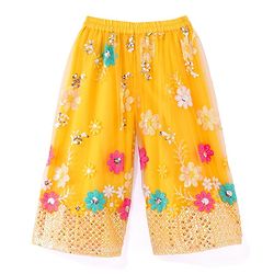 Babyhug Woven Frill Sleeves Net Floral Embroidered Kurti Palazzo & Dupatta Set - Yellow