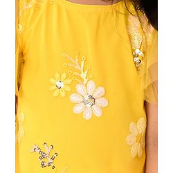 Babyhug Woven Frill Sleeves Net Floral Embroidered Kurti Palazzo & Dupatta Set - Yellow
