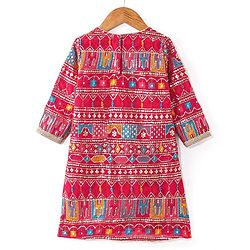 Babyhug Woven Three Fourth Sleeves Sequined Embroidered Kurti & Gharara Set with Dupatta - Fuschia