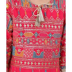 Babyhug Woven Three Fourth Sleeves Sequined Embroidered Kurti & Gharara Set with Dupatta - Fuschia