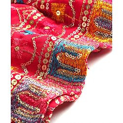 Babyhug Woven Three Fourth Sleeves Sequined Embroidered Kurti & Gharara Set with Dupatta - Fuschia