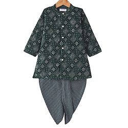 Babyhug Woven Full Sleeves Kurta Dhoti Set Floral Embroidery & Sequined - Green
