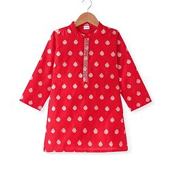Babyhug Woven Full Sleeves Foil Printed Kurta Pyjama Set - Red
