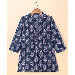Babyhug Cambric Woven Full Sleeves Printed Kurta Pyjama Set - Blue