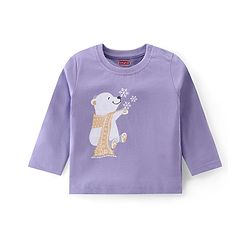 Babyhug Cotton Knit Full Sleeves Night Suit With Bear Print -Lavender