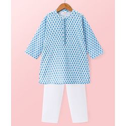 Babyhug Cambric Woven Full Sleeves Floral Printed Kurta Payjama - White