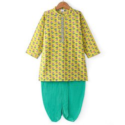 Babyhug Cambric Woven Full Sleeves Kurta Dhoti Set Floral Print - Lime