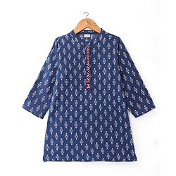 Babyhug Cambric Woven Full Sleeves Floral Printed Kurta Dhoti Set - Indigo