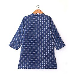 Babyhug Cambric Woven Full Sleeves Floral Printed Kurta Dhoti Set - Indigo