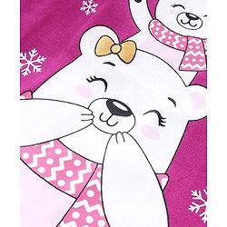 Babyhug Cotton Knit Full Sleeves Night Suit with Snow Bear & Flakes Print - Purple