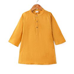 Babyhug Woven Full Sleeves Solid Colour Kurta Pyjama Set with Sequined Embroidered Nehru  Jacket - Mustard