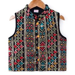 Babyhug Woven Full Sleeves Solid Colour Kurta Pyjama Set with Sequined Embroidered Nehru  Jacket - Mustard