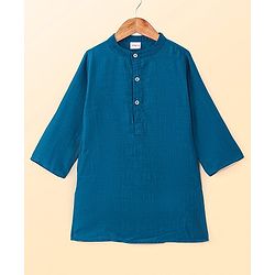 Babyhug Woven Full Sleeves Solid Colour Kurta Pyjama Set with Sequined Embroidered Nehru Jacket - Teal Blue