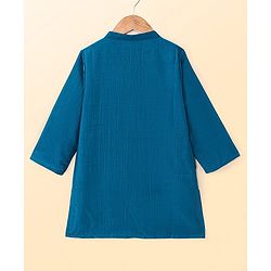 Babyhug Woven Full Sleeves Solid Colour Kurta Pyjama Set with Sequined Embroidered Nehru Jacket - Teal Blue