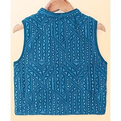 Babyhug Woven Full Sleeves Solid Colour Kurta Pyjama Set with Sequined Embroidered Nehru Jacket - Teal Blue