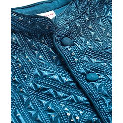 Babyhug Woven Full Sleeves Solid Colour Kurta Pyjama Set with Sequined Embroidered Nehru Jacket - Teal Blue