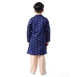 Babyhug Lurex Woven Full Sleeves Dobby Kurta Payjama Set with Floral Foil Print -  Navy Blue