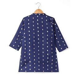 Babyhug Lurex Woven Full Sleeves Dobby Kurta Payjama Set with Floral Foil Print -  Navy Blue