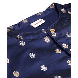 Babyhug Lurex Woven Full Sleeves Dobby Kurta Payjama Set with Floral Foil Print -  Navy Blue