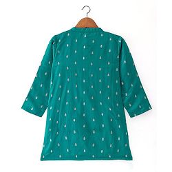 Babyhug Lurex Woven Full Sleeves Dobby Kurta Payjama Set with Floral Foil Print -  Green
