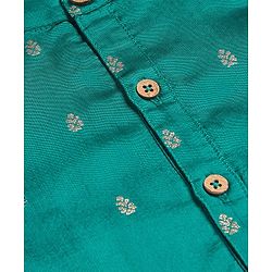 Babyhug Lurex Woven Full Sleeves Dobby Kurta Payjama Set with Floral Foil Print -  Green