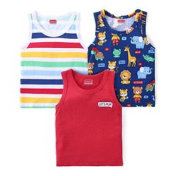 Babyhug 100% Cotton Knit Sleeveless Sando With Animal Print Pack of 3- Multicolor