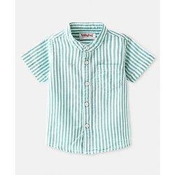 Babyhug Cotton Woven Half Sleeves Mandarin Collar Striped Shirt - Green