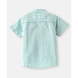 Babyhug Cotton Woven Half Sleeves Mandarin Collar Striped Shirt - Green