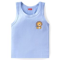Babyhug 100 % Cotton Knit Sleeveless Sandos with Striped & Animal Print  Pack of 3- Blue & Green