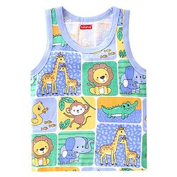 Babyhug 100 % Cotton Knit Sleeveless Sandos with Striped & Animal Print  Pack of 3- Blue & Green
