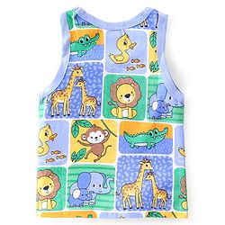 Babyhug 100 % Cotton Knit Sleeveless Sandos with Striped & Animal Print  Pack of 3- Blue & Green