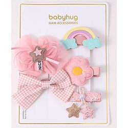 Babyhug Free Size Hair Accessories Combo Set With Bow & Floral Applique - Pink