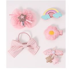 Babyhug Free Size Hair Accessories Combo Set With Bow & Floral Applique - Pink