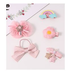 Babyhug Free Size Hair Accessories Combo Set With Bow & Floral Applique - Pink