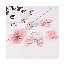 Babyhug Free Size Hair Accessories Combo Set With Bow & Floral Applique - Pink