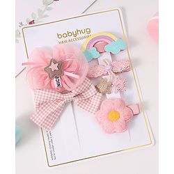 Babyhug Free Size Hair Accessories Combo Set With Bow & Floral Applique - Pink