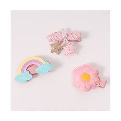Babyhug Free Size Hair Accessories Combo Set With Bow & Floral Applique - Pink