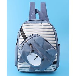 Babyhug Teddy Bear Applique Fashion Backpack - Blue