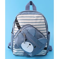 Babyhug Teddy Bear Applique Fashion Backpack - Blue