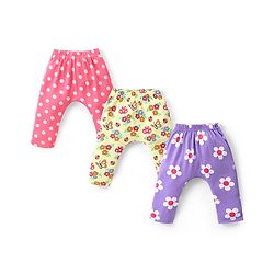 Babyhug Interlock Cotton Knit Full Length Diaper Leggings with Floral & Polka Dots Print Pack of 3 - Multicolour
