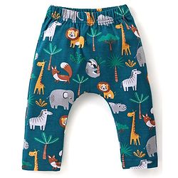 Babyhug Cotton Interlock Full Length Diaper Leggings with Striped & Animal Print Pack of 3 - Multicolor